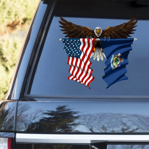 Maine Flag and United States Flag Car Sticker