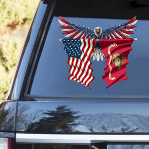 Marine Corps Flag and United States Flag Car Sticker