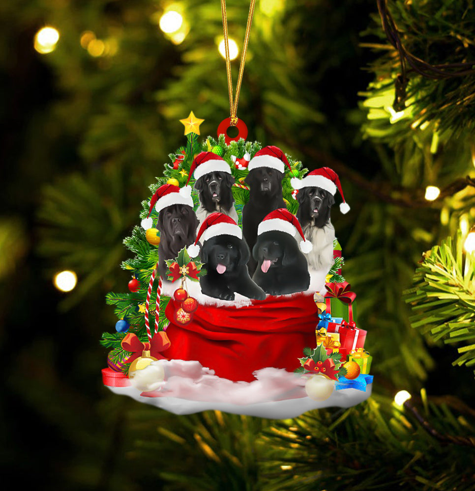 Newfoundland Dogs In A Gift Bag Christmas Ornament
