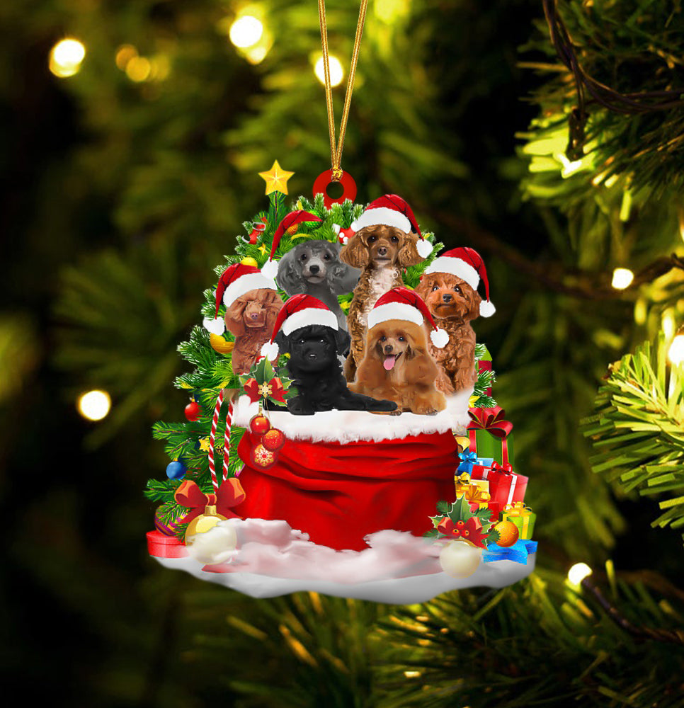 Poodle Dogs In A Gift Bag Christmas Ornament