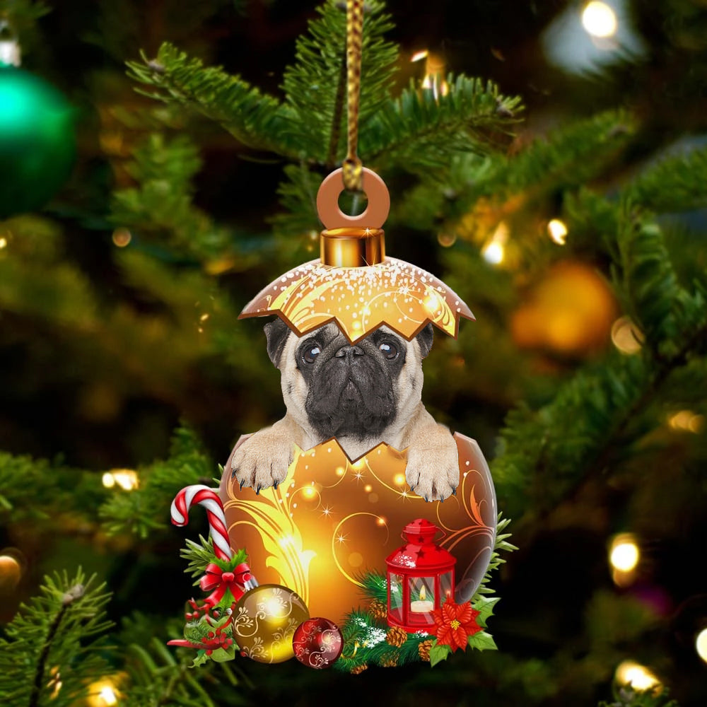 Pug In Golden Egg Christmas Ornament