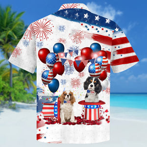 Tricolor Cavalier King Charles Spaniel Independence Day Hawaiian Shirt