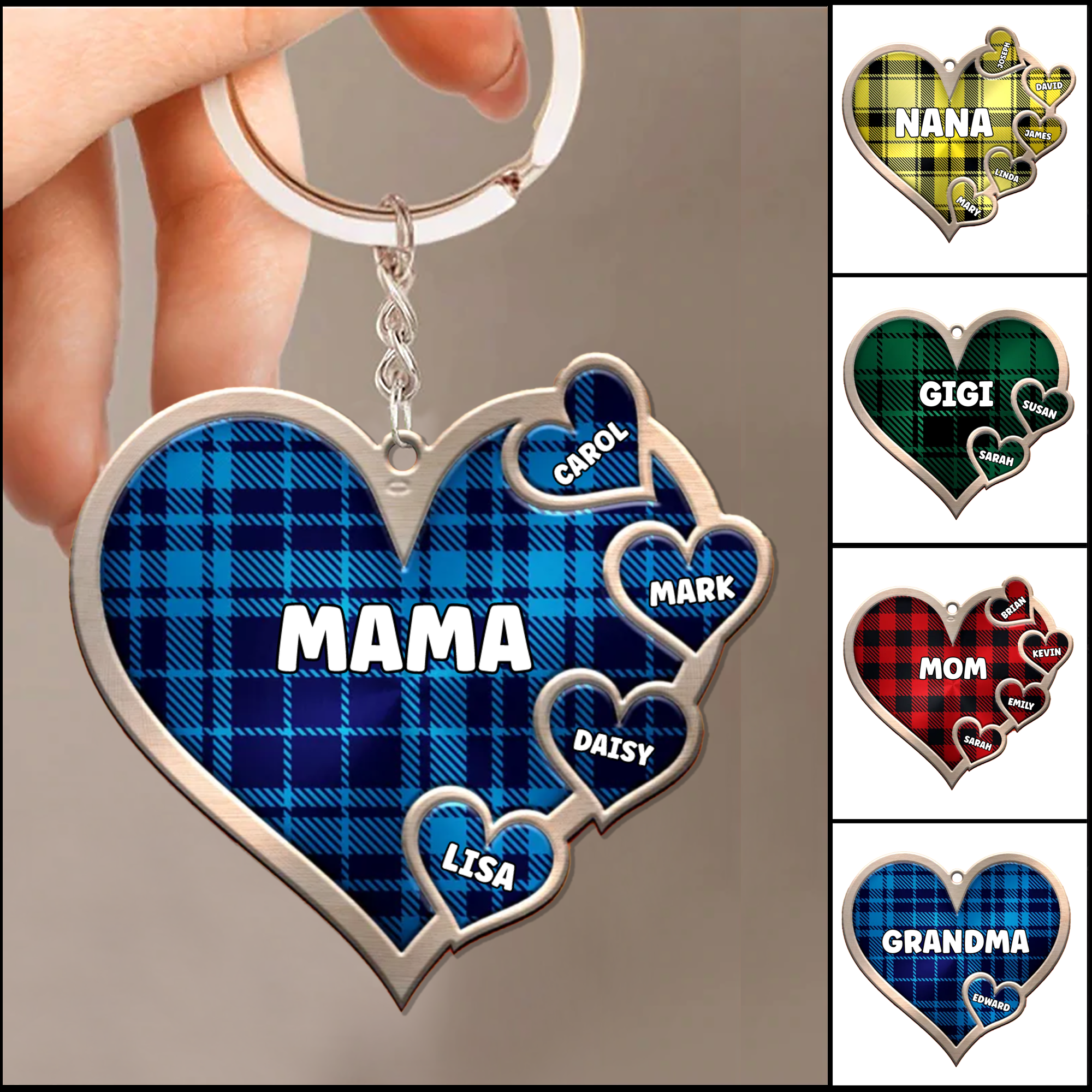 Family - Custom Grandma Heart - Personalized Keychain