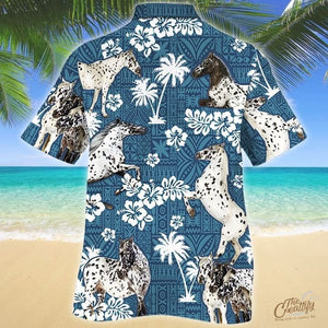 Appaloosa Horse Blue Tribal Pattern Hawaiian Shirt