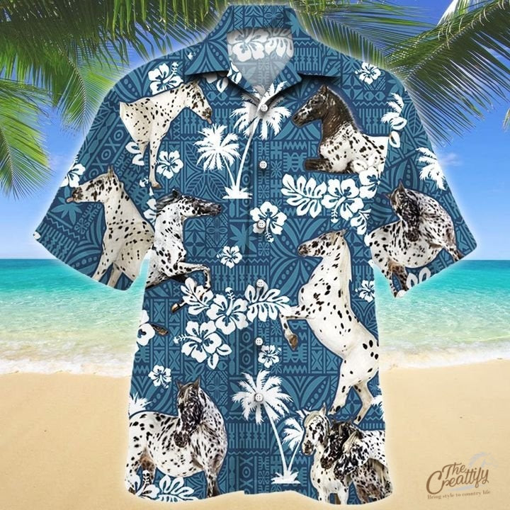 Appaloosa Horse Blue Tribal Pattern Hawaiian Shirt