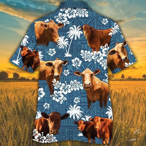 Beefmaster Cattle Blue Tribal Pattern Hawaiian Shirt