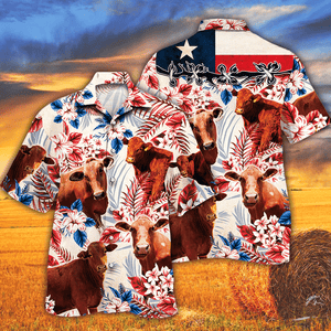 Beefmaster Cattle Texas Flag Hawaiian Shirt