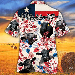 Black Angus Cattle Texas Flag Hawaiian Shirt