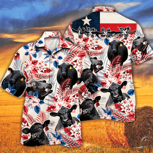 Black Angus Cattle Texas Flag Hawaiian Shirt