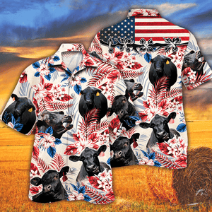 Black Angus In American Flag Patterns Hawaiian Shirt