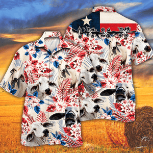 Brahman Cattle Texas Flag Hawaiian Shirt