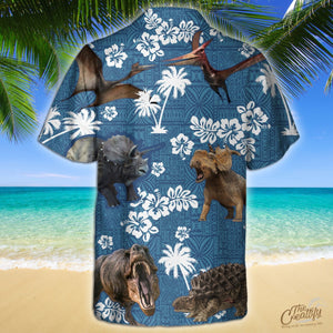 Dinosaur Blue Tribal Pattern Hawaiian Shirt
