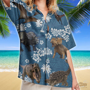 Dinosaur Blue Tribal Pattern Hawaiian Shirt