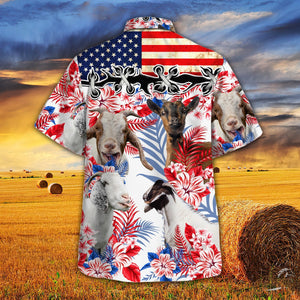 Goat In American Flag Patterns Hawaiian Shirt