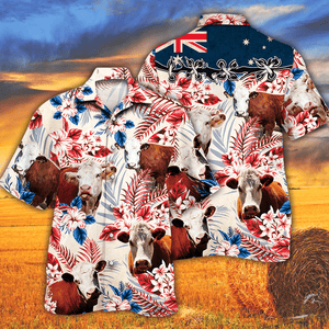 Hereford Cattle Australian Flag Hawaiian Shirt