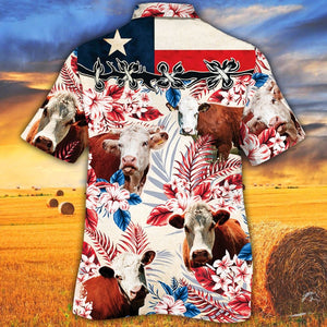Hereford Cattle Texas Flag Hawaiian Shirt