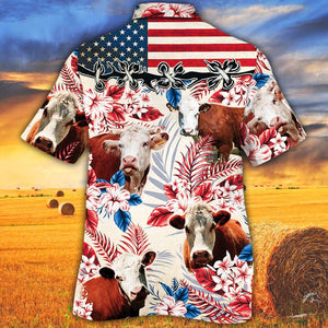 Hereford In American Flag Patterns Hawaiian Shirt