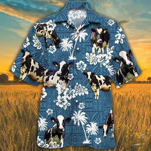 Holstein Friesian Cattle Blue Tribal Hawaiian Shirt