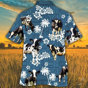 Holstein Friesian Cattle Blue Tribal Hawaiian Shirt