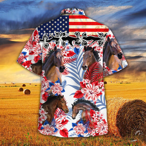 Horse In American Flag Patterns Hawaiian Shirt