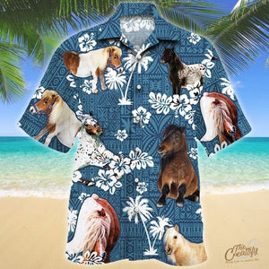 Miniature Horse Blue Tribal Pattern Hawaiian Shirt