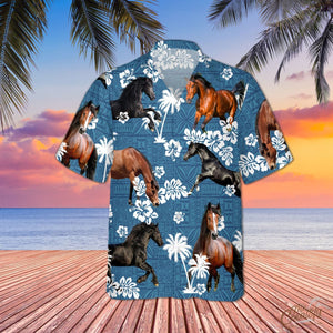 Morgan Horse Blue Tribal Hawaiian Shirt