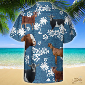 Nubian Goat Blue Tribal Pattern Hawaiian Shirt