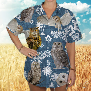 Owl Blue Tribal Pattern Hawaiian Shirt