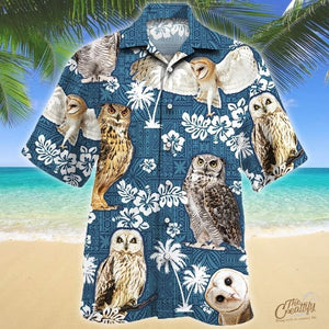 Owl Blue Tribal Pattern Hawaiian Shirt