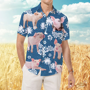 Pig Blue Tribal Pattern Hawaiian Shirt