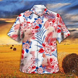 Pig In American Flag Patterns Hawaiian Shirt
