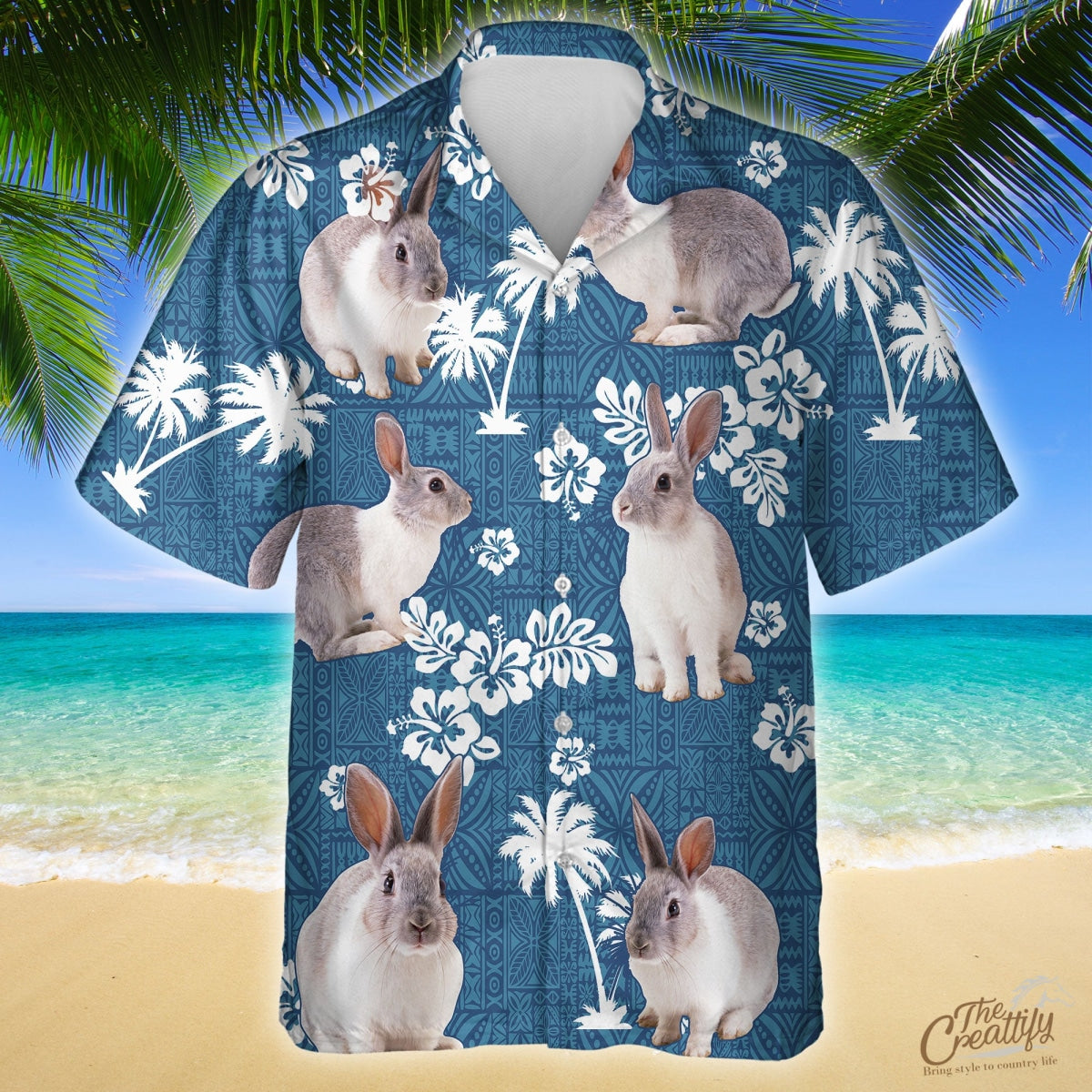 Rabbit Blue Tribal Pattern Hawaiian Shirt