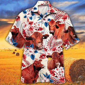 Red Angus In American Flag Patterns Hawaiian Shirt