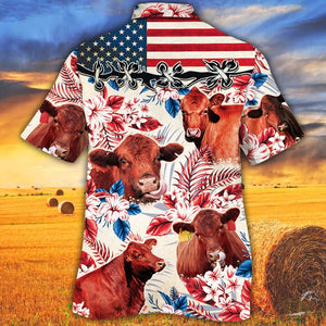 Red Angus In American Flag Patterns Hawaiian Shirt