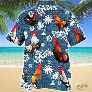 Rooster Blue Tribal Hawaiian Shirt