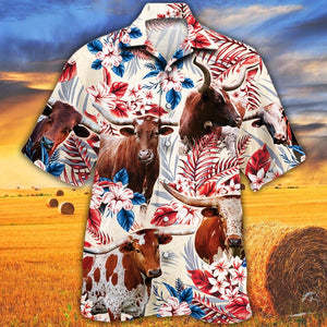 TX Longhorn Cattle Texas Flag Hawaiian Shirt