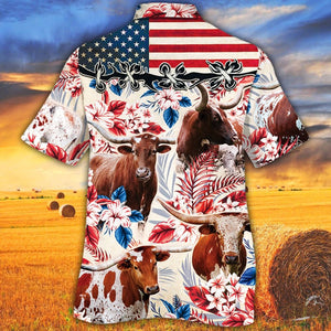 Tx Longhorn In American Flag Patterns Hawaiian Shirt